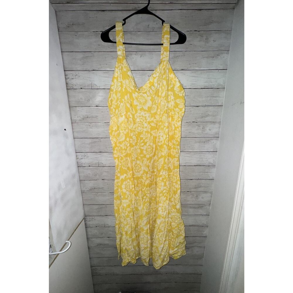 Womens 3X Plus Size Yellow White Summer Dress Flowy Floral Tropical Sundress EUC